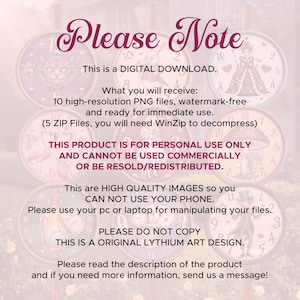 May include: Digital download featuring circular designs with Alice in Wonderland characters and clocks. Text includes "Please Note," "Digital Download," and usage instructions. The designs are in shades of pink, white, and brown.