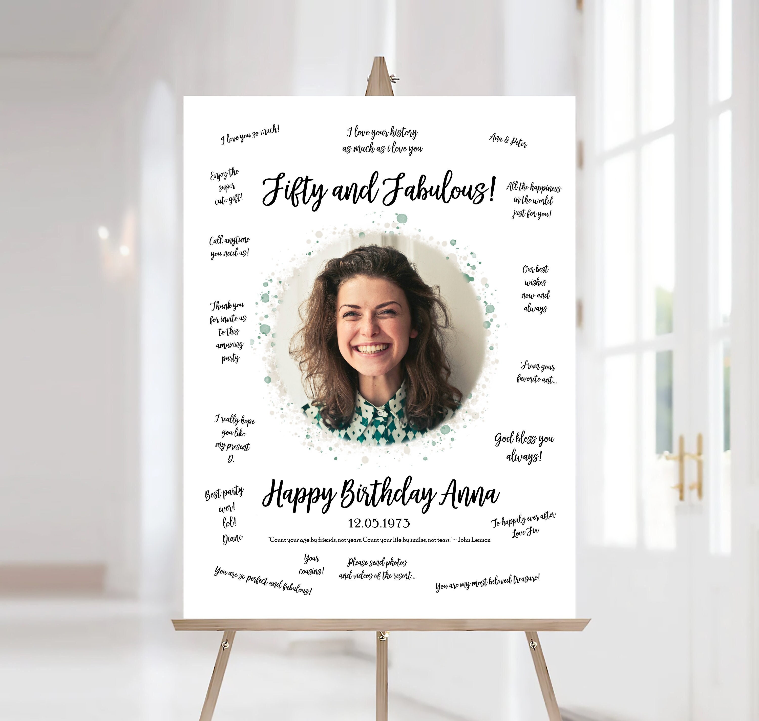 50th Birthday Guest Book Poster Printable, Fifty and Fabulous