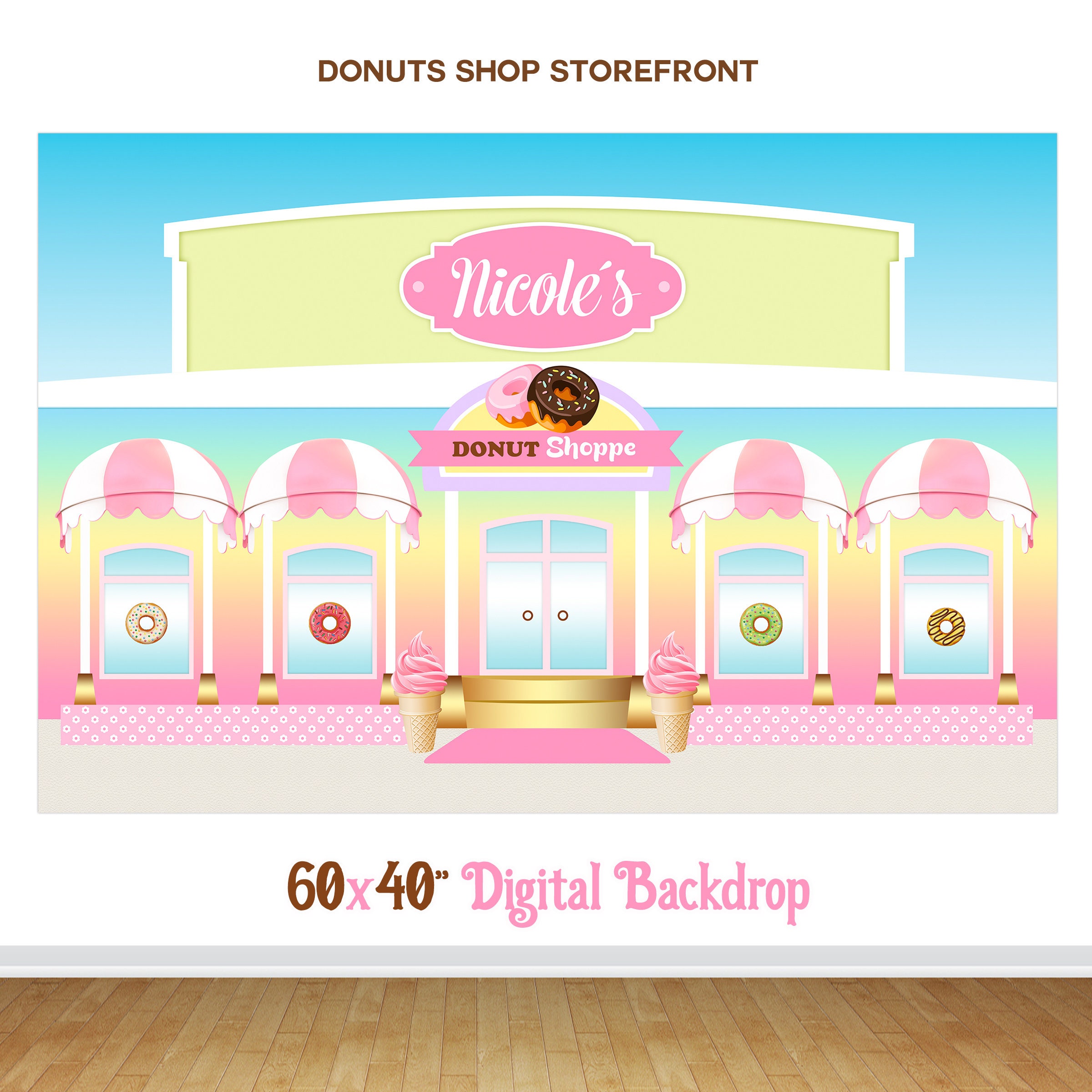 ICE CREAM Shop Storefront Backdrop Candy Shop Printable Etsy España