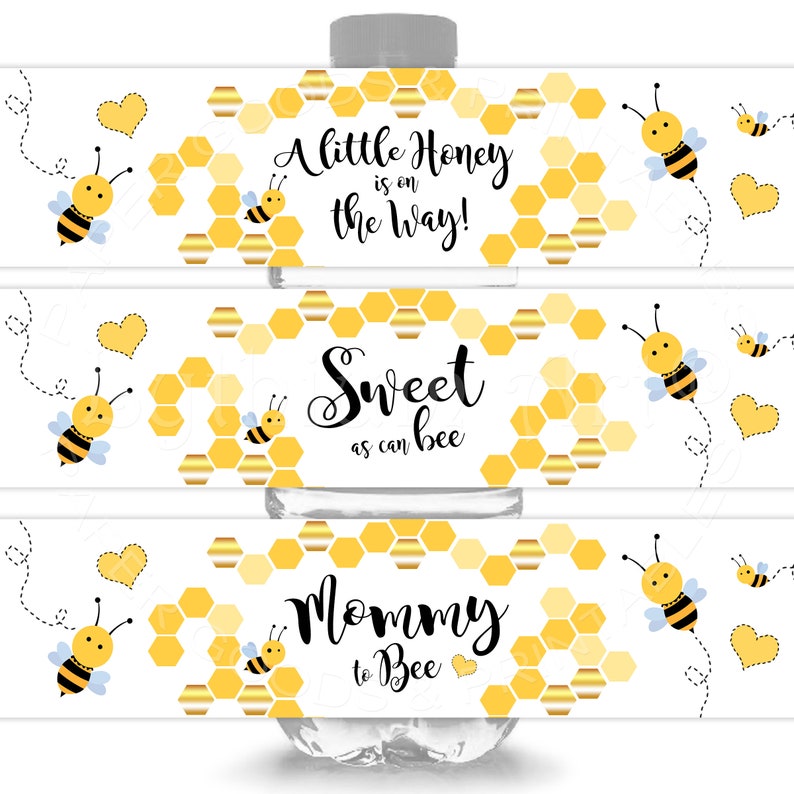 Bee Water Bottle Labels, Sweet as can bee Baby Shower Labels, Instant Download, Printable Bumble Bee Labels image 2