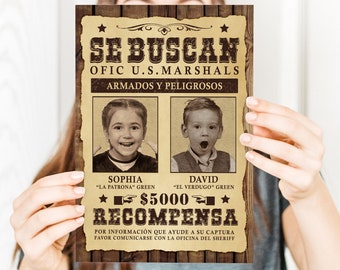 Wanted Poster Personalized, Spanish Version Se Busca Poster, Digital Print, Custom Wanted Poster for 1 or 2 people, Cowboy Party Decorations