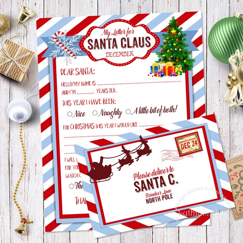 CARTA A SANTA CLAUS, Carta de Navidad Imprimible para Niños, Incluye Sobre Combinable, Carta Navideña para niños, Descarga Inmediata imagen 7