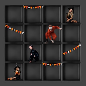 16 lege zwarte dozen, gotische fotografieachtergrond, Halloween-achtergrond in de doos, elegante samengestelde digitale afbeelding