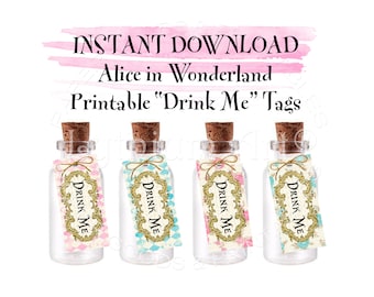 Alice In Wonderland Mini Tags, INSTANT DOWNLOAD, Drink Me Tags