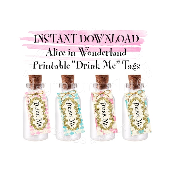 Drink Me Mini Tags, INSTANT DOWNLOAD, Alice in Wonderland Tags, digitale bestanden