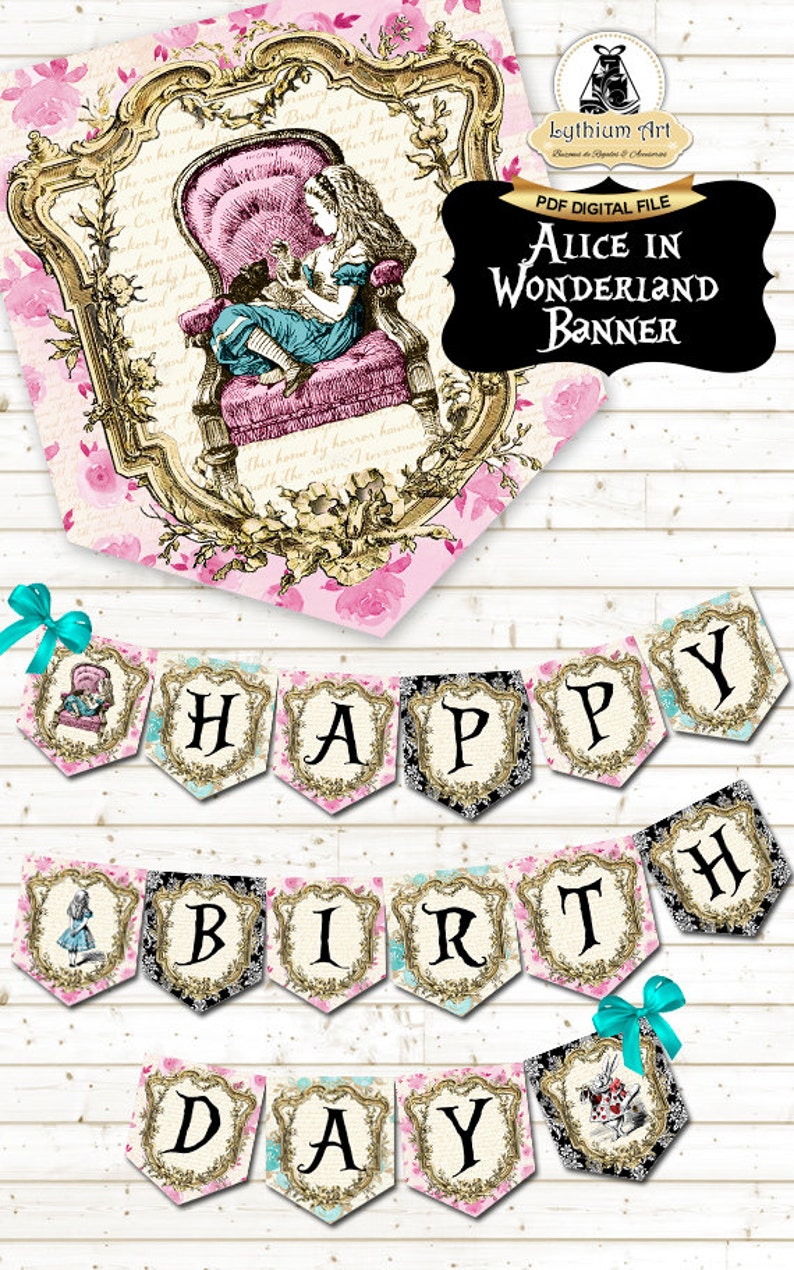 ALICE IN WONDERLAND Banner, Instant Download image 1