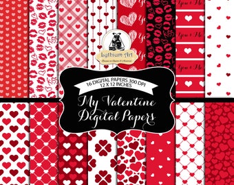 VALENTINE Digital Paper, VALENTINE Paper, Printable Paper, Instant Download, Valentines Day Decorations, Valentine Printable, Scrapbook