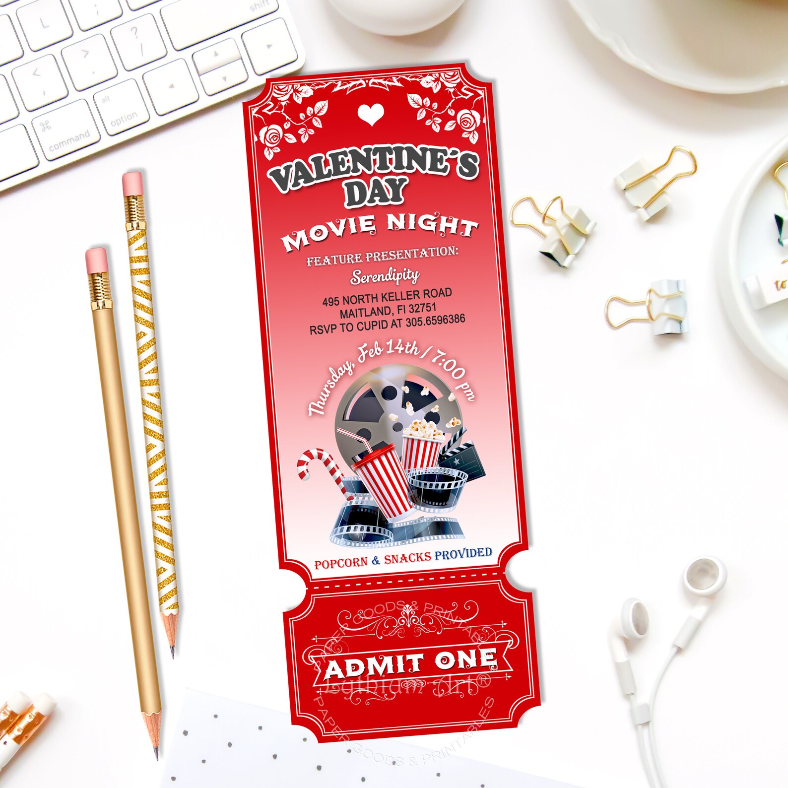 Valentine's Day Movie Night Invitation Printable Ticket - Etsy