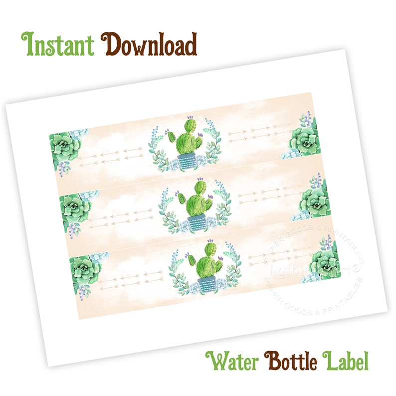 Cactus Water Bottle Labels INSTANT DOWNLOAD Fiesta Water Etsy