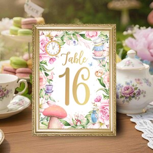 Alice in Wonderland Table Numbers, Printable 1 to 20 Cards, Wonderland Garden Birthday Party Decorations