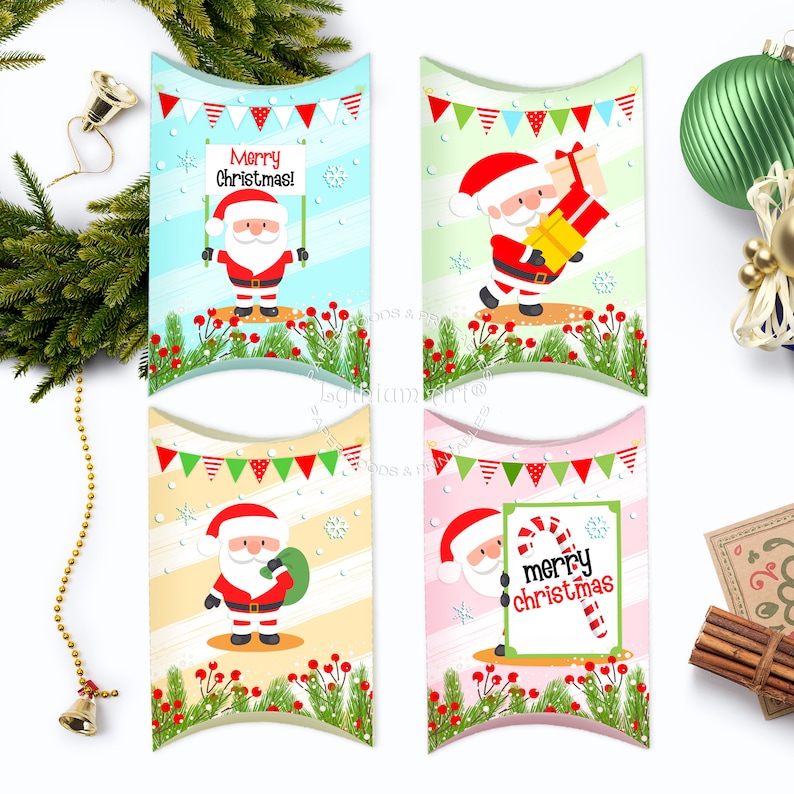 Christmas Packaging Pillow Boxes Template INSTANT DOWNLOAD Xmas Gifts Christmas Printable Boxes Cute Santa Gift Box Christmas Boxes