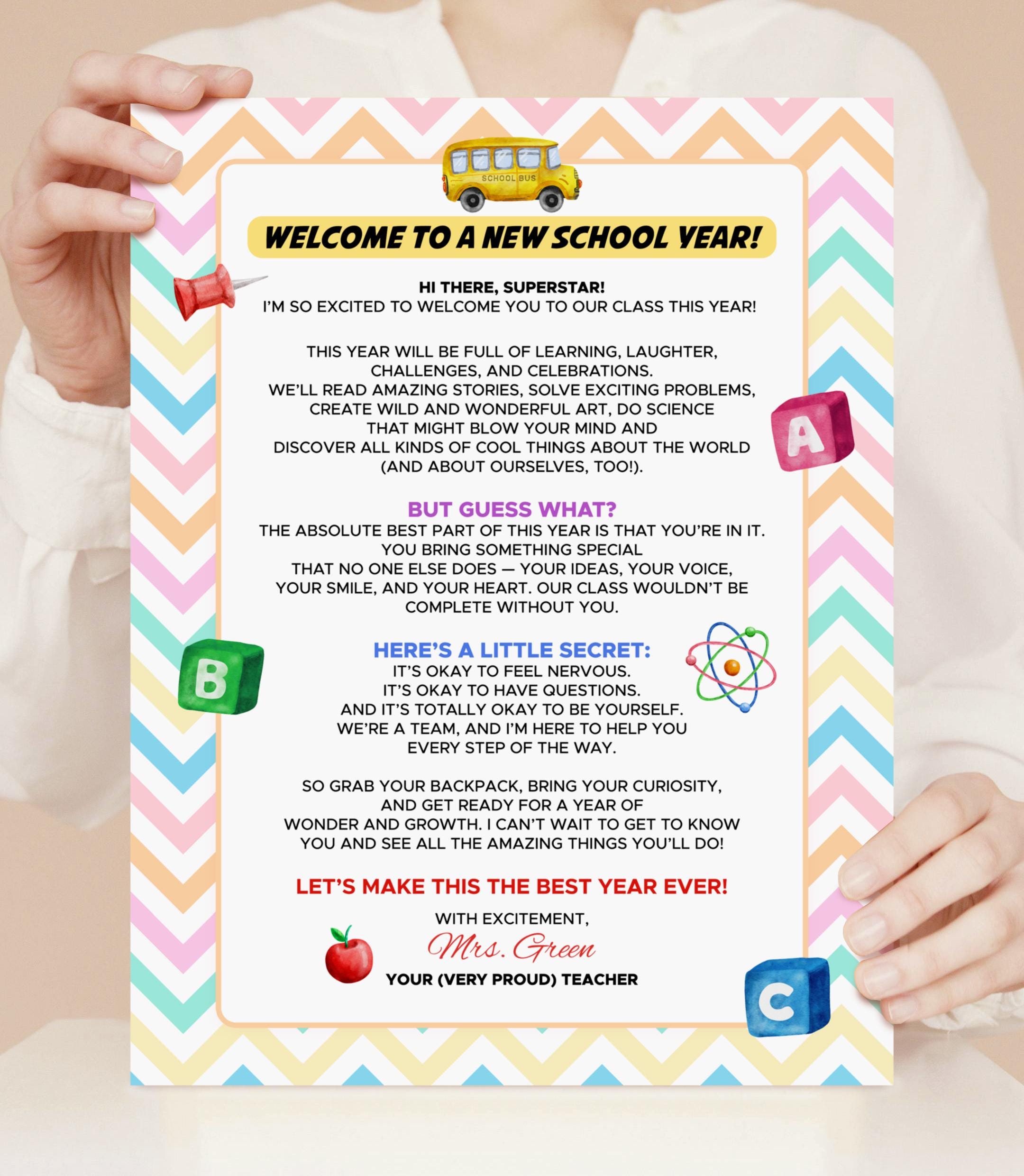 Back to School Welcome Letter From Teacher, Instant Download, First Day ...