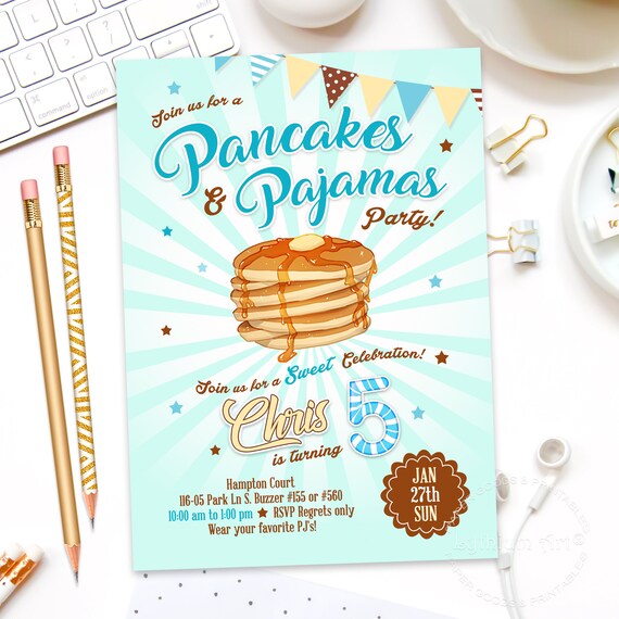 Pancakes and Pajamas Invitation, PRINTABLE Invitation + Thank You Card Il_570xn