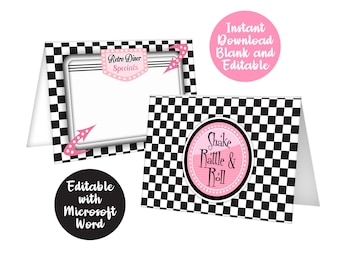 50s Sock Hop Party Food Tents, Instant Download, 50s Party Food Labels, Editable Food Tents, Printable Food Tent, Sock Hop Party Decorations