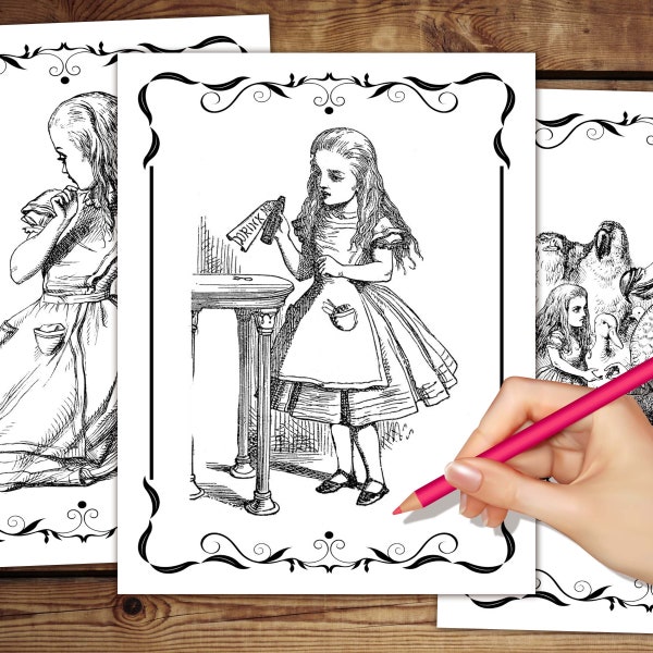 20 Alice in Wonderland Coloring Pages, Printable Baby Shower & Birthday Kids Activity, Wonderland Party Favors, Birthday Party Gift