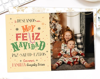 Spanish Christmas Photo Card, Printable Holiday Greeting Card, Muy Feliz Navidad Printable Card, Festive and Cute Christmas Card