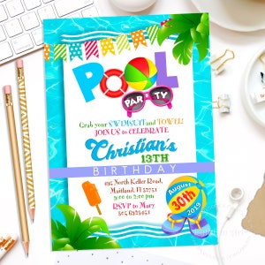 Pool Party Invitation, Summer Party Invitation, Printable Invitation, Water Park Party, Summer Birthday Invitation, Pool Party, Tropical