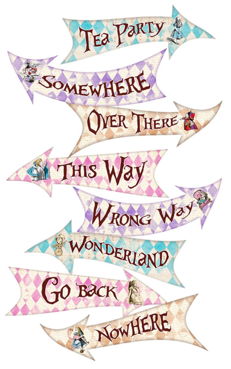 ALICE IN WONDERLAND Party Signs, Alice in Wonderland Arrows, Alice in Wonderland Decorations, Printable Signs, Alice Party Decoration, Alice image 1