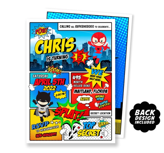 Comic Book Birthday Invitation Printable and Personalized Party