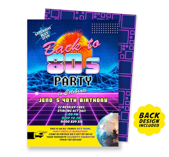 80s Party Invitation, Digital File, Retro Birthday Party by Lythium Art