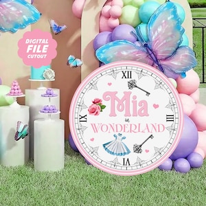 Alice in Wonderland Pink Clock Cutout, Printable Wonderland Party Stand Up Prop, Birthday Party Decor, Personalized Alice Clock Digital File