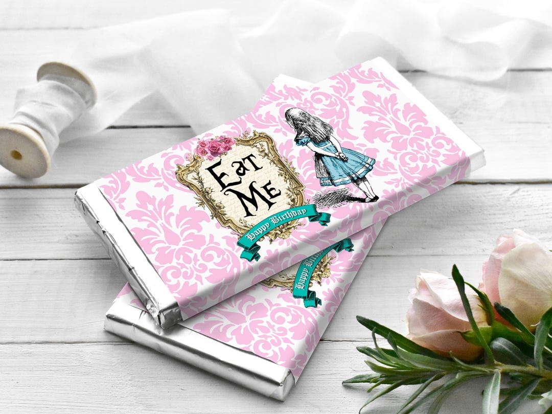 Alice in Wonderland Vintage Candy Bar Wrappers, Printable Eat Me Labels ...