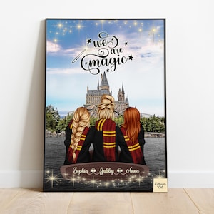 Wizard Best Friends Print, 3 People Custom Best Friend Print, Personalized Friendship Gift, Digital Print, Custom Best Friend Portrait