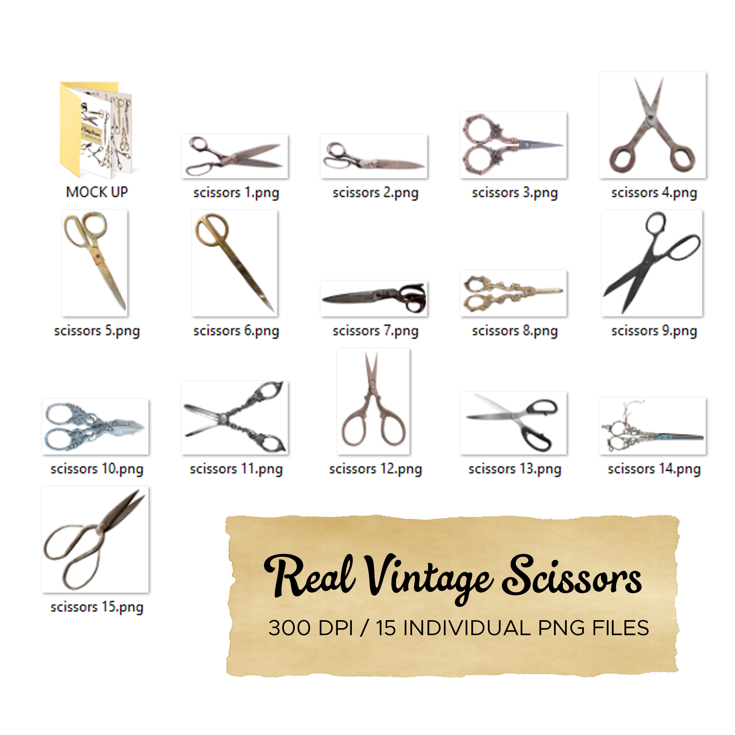 Real Scissors PNG Files Bundle, 15 PNG Real Vintage Scissors With ...