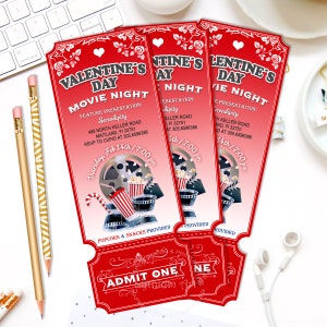 Valentine's Day Movie Night Invitation Printable Ticket - Etsy