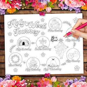 Holy Week Journey Coloring Page, Printable Color Your Own Easter Holy Week Poster Christian Sunday Crafts for Kids School Religious Activity