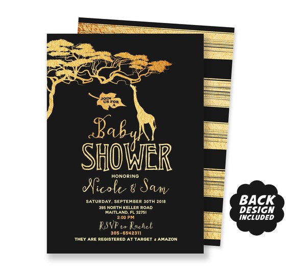 Gold Safari Baby Shower Invitation, Jungle Animals Neutral Shower, Jungle Baby Shower Invitation, Safari Invite, Gold Animals Digital Invite Il_570xn