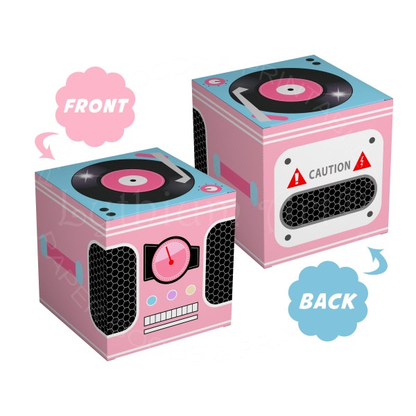 50s Sock Hop Party Favor Box, Instant Download, Printable Mini Record Player Box, 50s Party Decorations