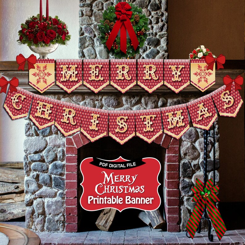 CHRISTMAS Banner Christmas Garland Instant Download DIY Etsy