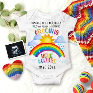 Regenboogbaby zwangerschapsaankondiging voor sociale media, na de storm, gepersonaliseerde digitale aankondiging voor jongen of meisje