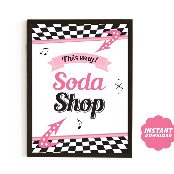 Printable Soda Shop Party Sign, 50s Sock Hop Party Decor, Soft Drinks Printable Sign, 1950s Party Decor, Diner Sign Instant Download