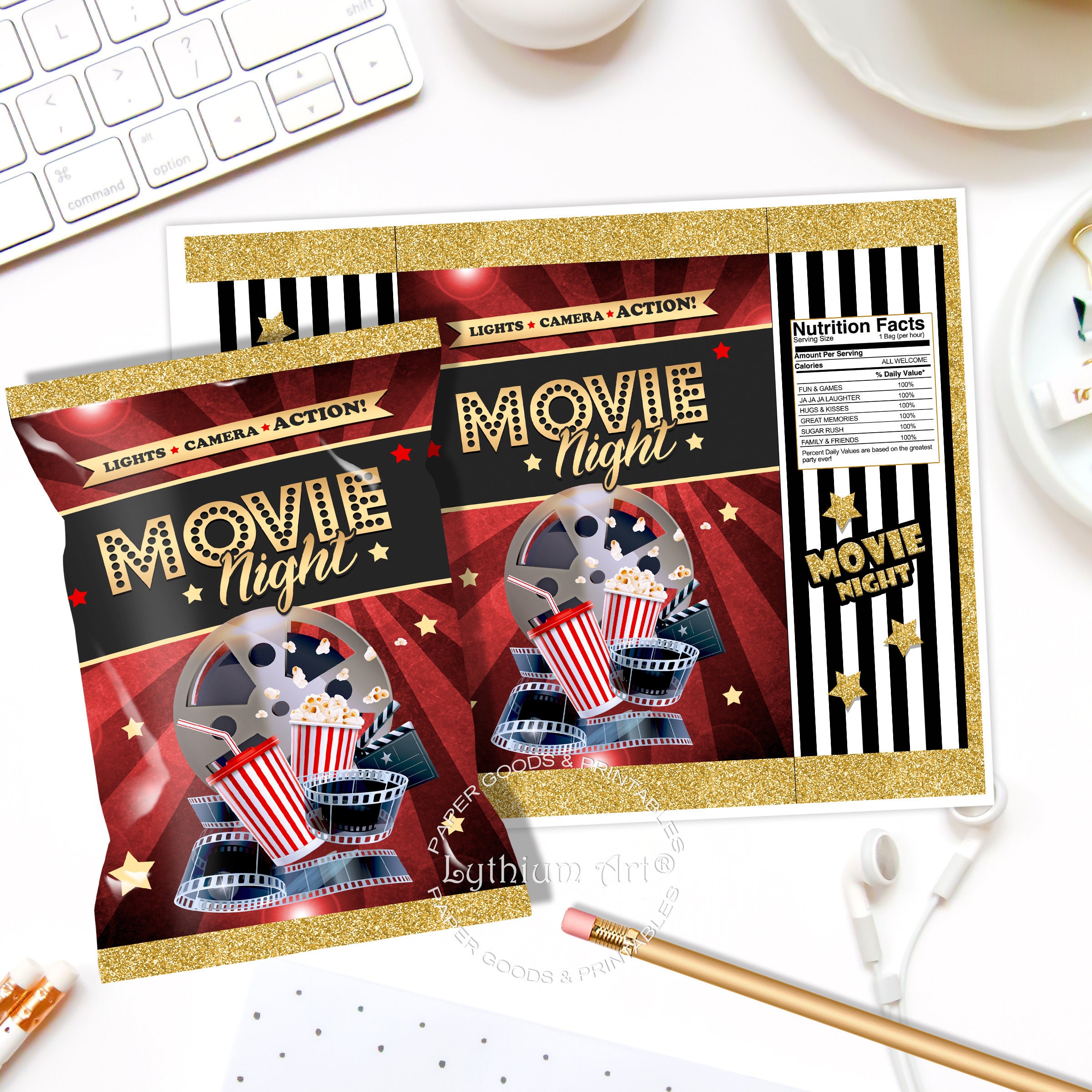 Movie Night Chip Bag Movie Night Favors Movie Night Party Etsy