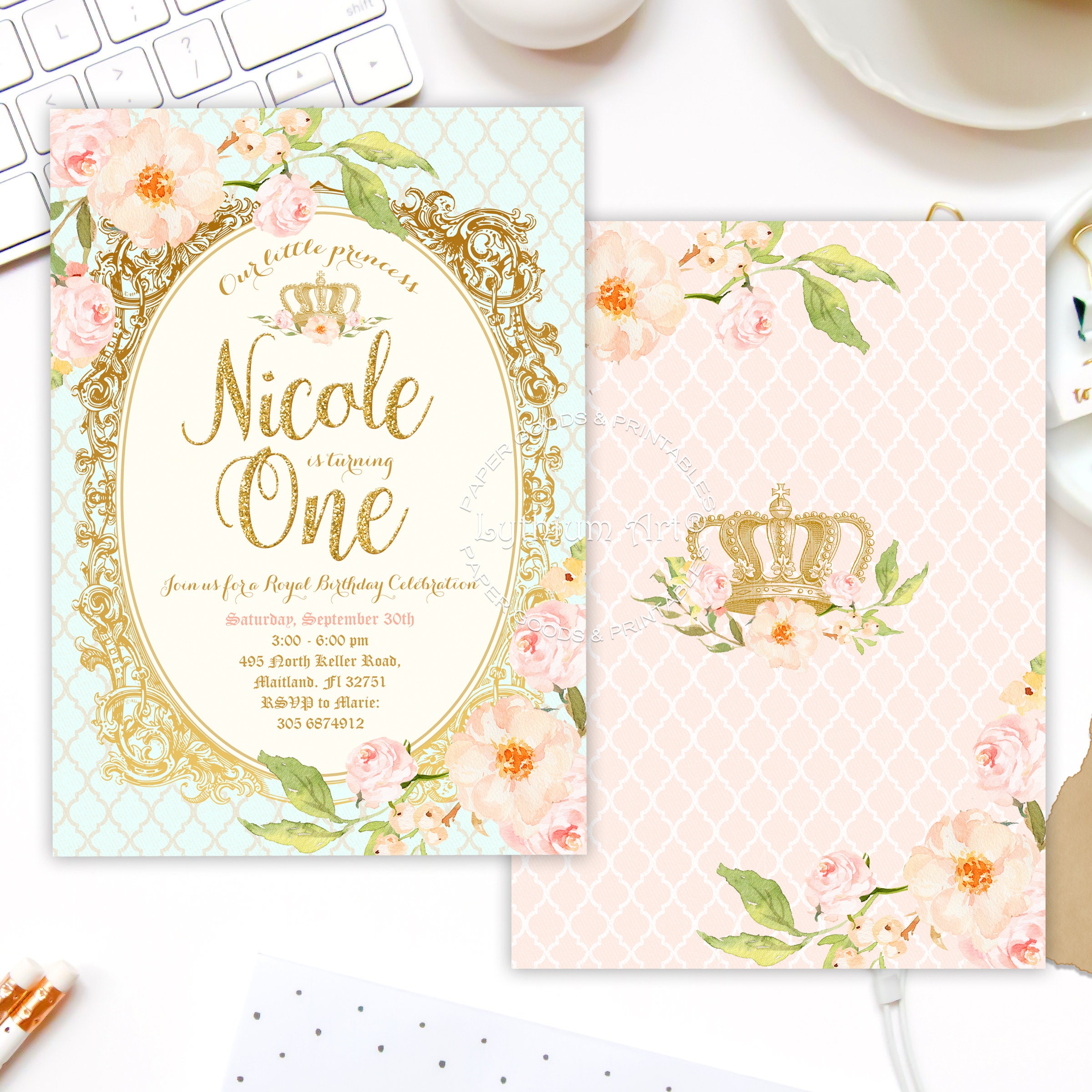 Princess Baby Shower Invitation Printable File Back Design | Etsy