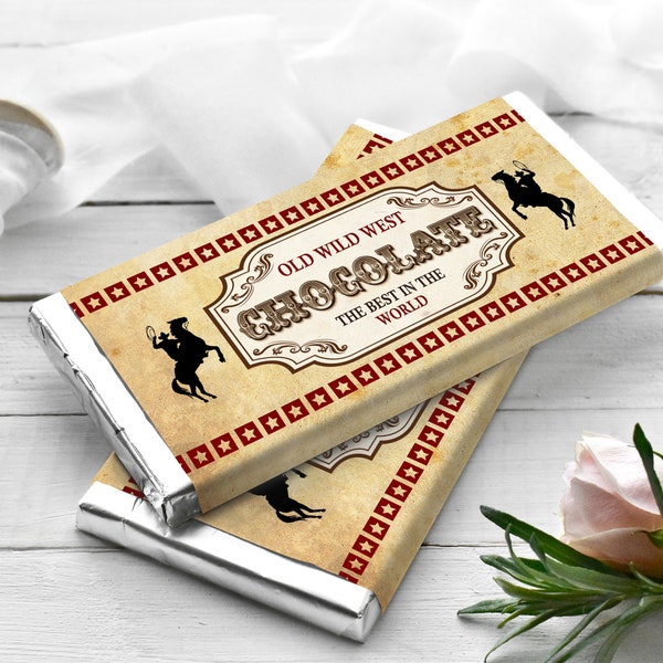 Cowboy Party Candy Bar Wrappers, INSTANT DOWNLOAD, Western Party Favors, Cowboy Chocolate Wrappers, Wild West Chocolate Label