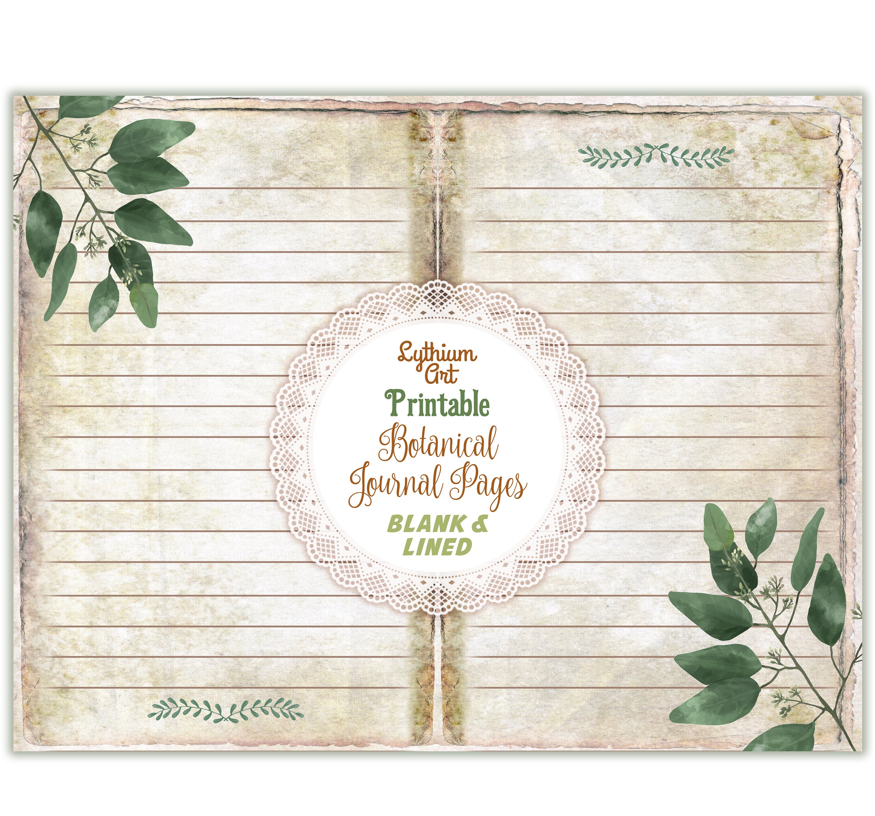 Botanical Blank Lined Journal Pages Instant Download - Etsy