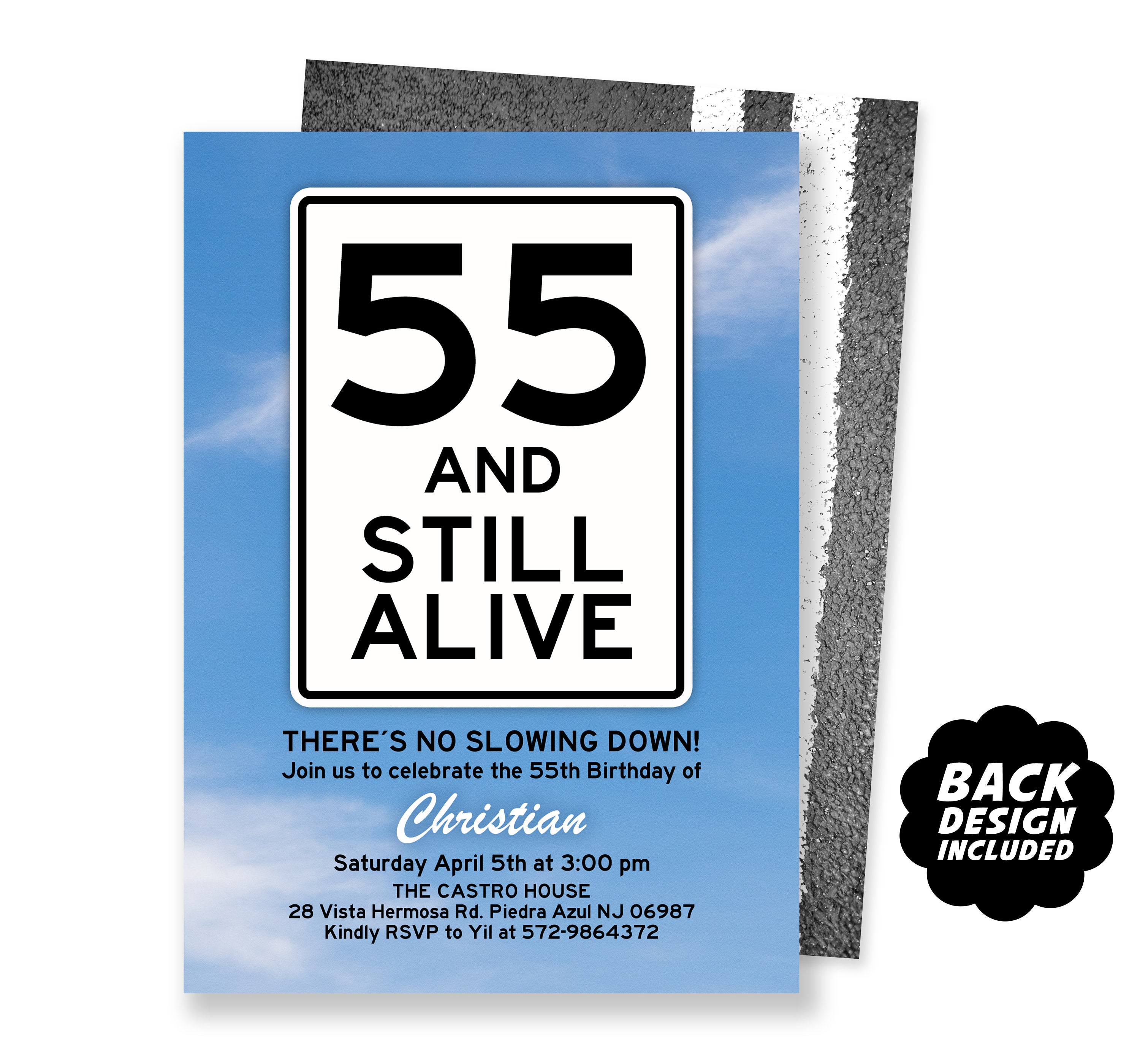 65th Birthday Invitation, Speed Limit 65, Adult Party