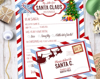 LETTER TO SANTA Kit, Santa Letter Kit with Envelope Template, Letter to Santa, Instant Download, Printable Letter to Santa, Christmas Letter