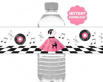 50s Sock Hop Bottle Labels, Instant Download, Sock Hop Party Labels, Printable 50s Party Labels, Puddle Skirt Labels