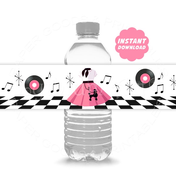 50s Sock Hop Bottle Labels, Instant Download, Sock Hop Party Labels, Printable 50s Party Labels, Puddle Skirt Labels