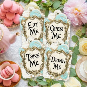 Alice In Wonderland Tags Bundle, Printable Eat Me, Drink Me, Open Me and Take Me Gift Tags