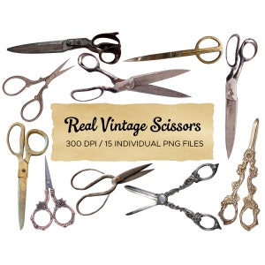 Real Scissors PNG Files Bundle, 15 PNG Real Vintage Scissors with Transparent Background, Old Trimmers Clippers, Snippers Digital Clipart