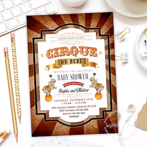 Cirque Du Bebe Invitation, Circus Baby Shower Invitation, Vintage Circus Invitation, Carnival Baby Shower, Circus Invitation, Digital File
