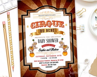 Cirque Du Bebe Invitation, Circus Baby Shower Invitation, Vintage Circus Invitation, Carnival Baby Shower, Circus Invitation, Digital File