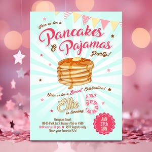 Pancakes and Pajamas Invitation, Slumber Party Sleepover Invitation, Digital Download