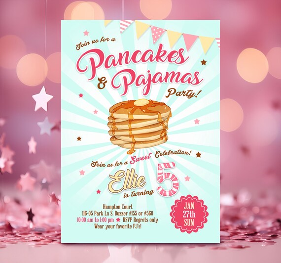 Pancakes and Pajamas Invitation, Slumber Party Sleepover Invitation, Digital Download