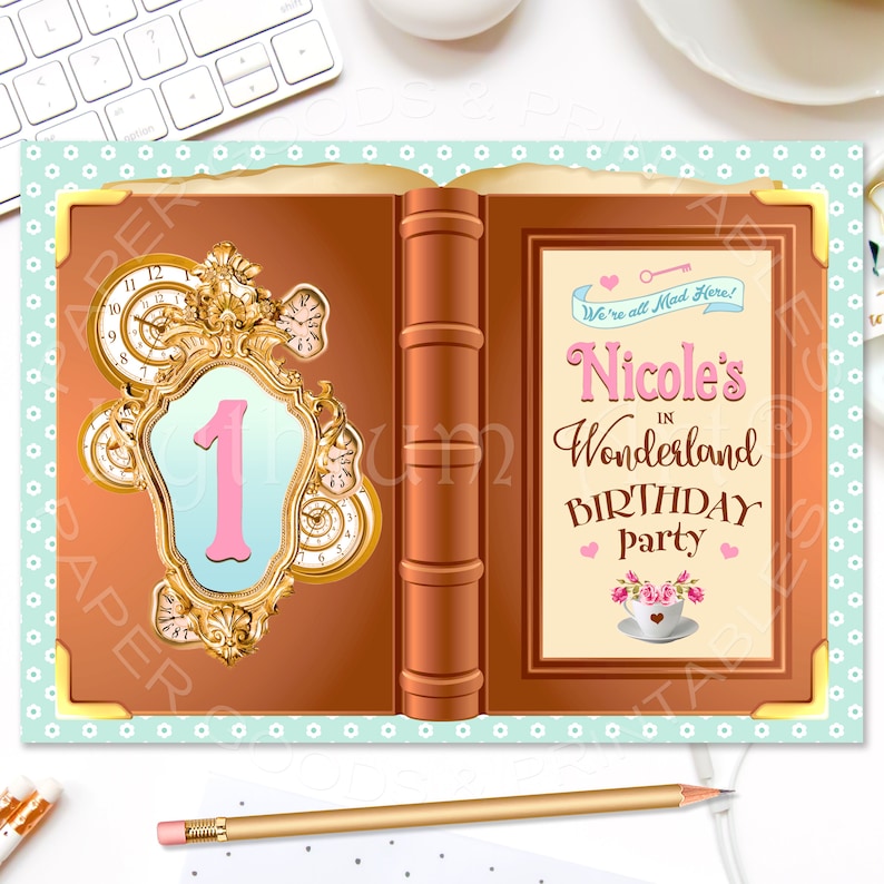 Storybook Party Backdrop Alice in Wonderland Backdrop Dessert Table Banner Down the Rabbit Hole Any Age or Wording Printable File